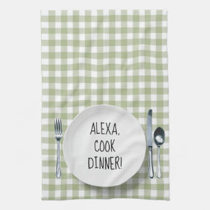 Alexa Command on Grönt Gingham Kökshandduk