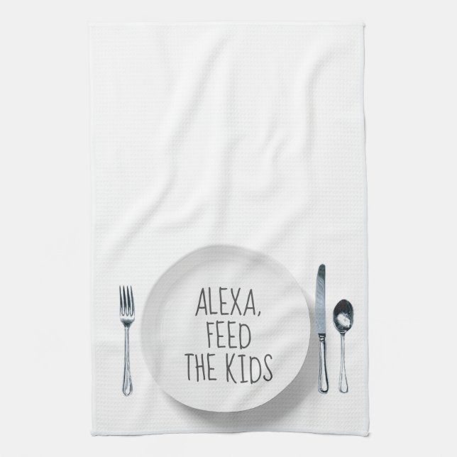 Alexa Kommando Humor på vit Kökshandduk (Vertikal)