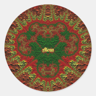 ALEXA SÖT 3D! Guld, Röd och Grönt ~ Runt Klistermärke