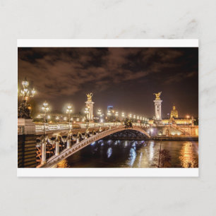 Alexander 3 bridge i Paris Frankrike på natten Vykort