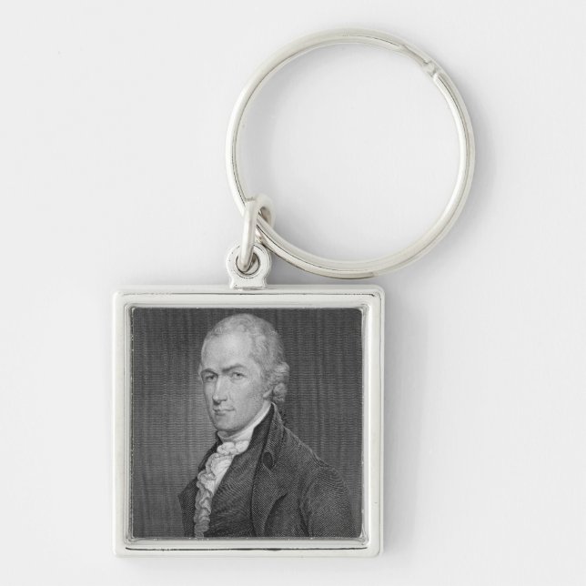 Alexander Hamilton (1757-1804) som inristas av Fyrkantig Silverfärgad Nyckelring (Framsidan)