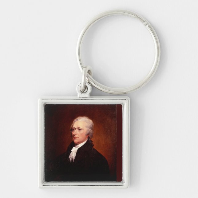 Alexander Hamilton Fyrkantig Silverfärgad Nyckelring (Framsidan)