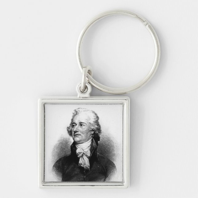 Alexander Hamilton Fyrkantig Silverfärgad Nyckelring (Framsidan)
