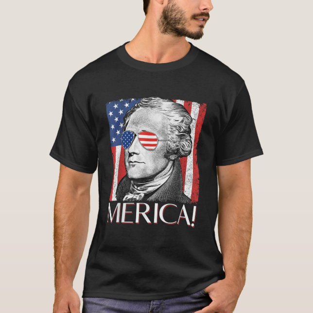 Alexander Hamilton Merica Patriot American Flagga  T Shirt (Framsida)