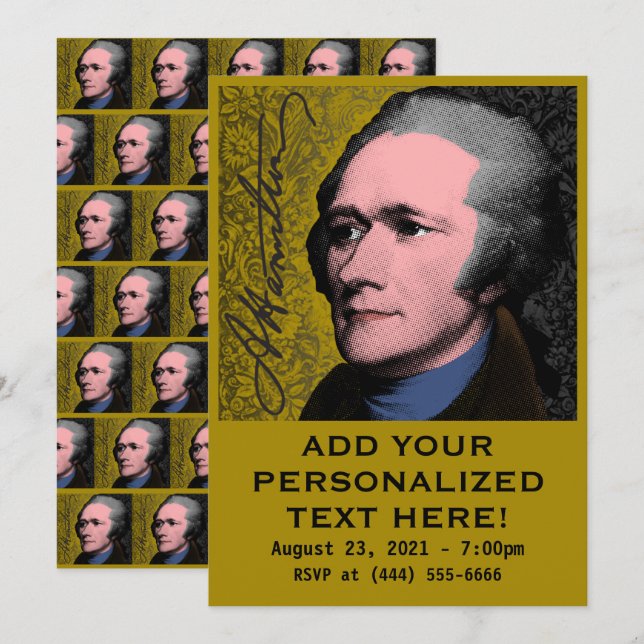 Alexander Hamilton Pop Art Porträtt Inbjudningar (Fram/baksida)