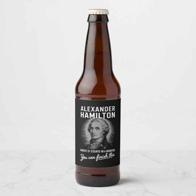 Alexander Hamilton skrev 51 esays på 6 månader Ölflaska Etikett (Framsida)