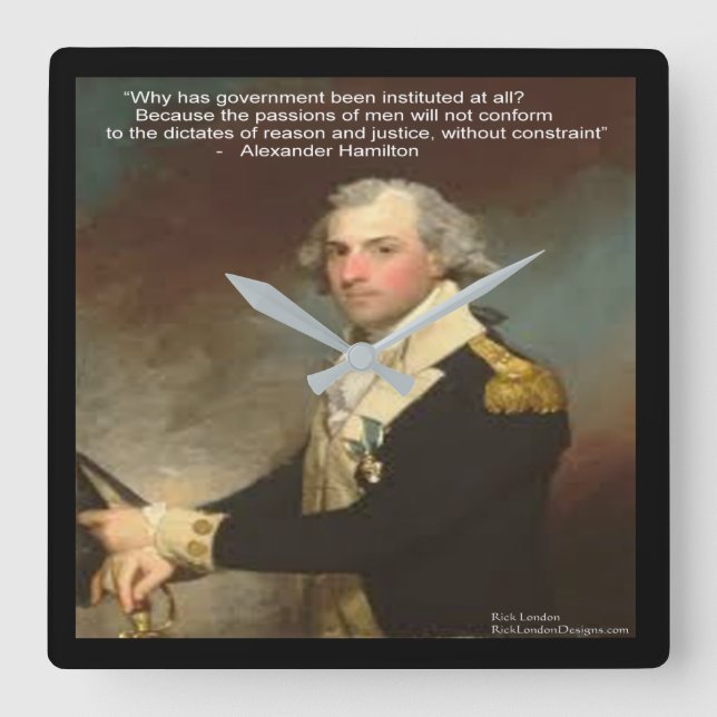 Alexander Hamilton & "Why Government Wall Clock" Fyrkantig Klocka (Framsida)