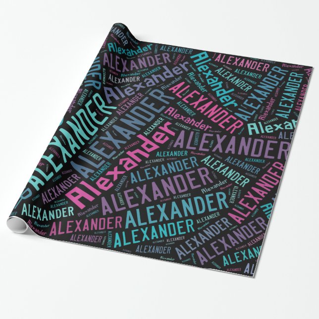AlEXANDER Namn-textdesign - Ändra bakgrund Presentpapper (Utrullad)