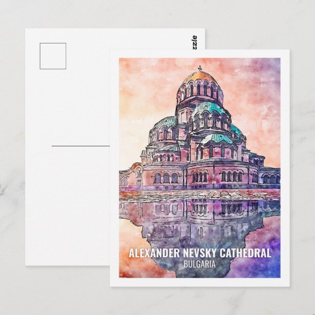 Alexander Nevsky Cathedral Travel Ställe Watercolo Vykort (Fram/baksida)