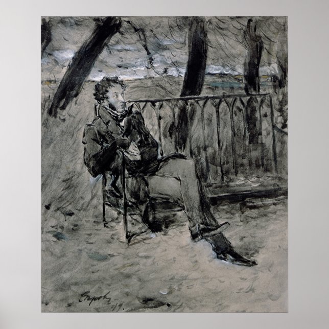 Alexander Pushkin i en park, 1899 Poster (Framsidan)