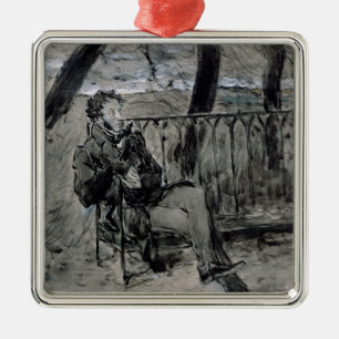 Alexander Pushkin i en parkera, 1899 Julgransprydnad Metall