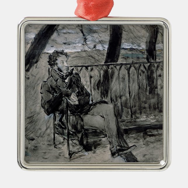 Alexander Pushkin i en parkera, 1899 Julgransprydnad Metall (Framsidan)
