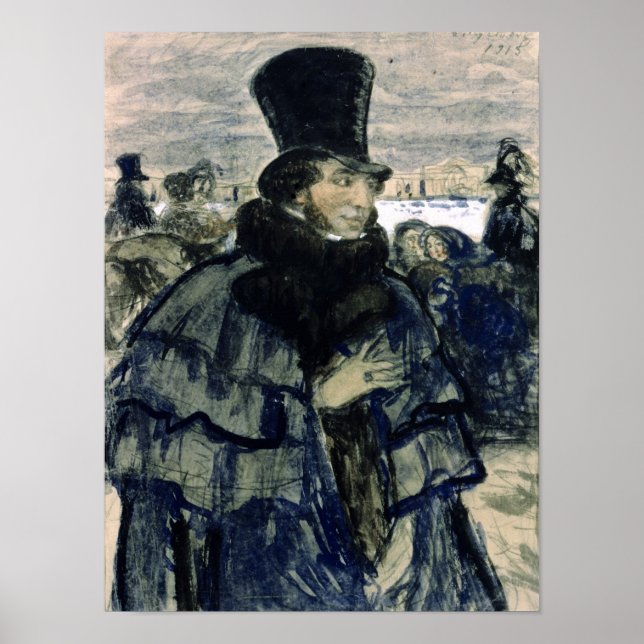 Alexander Pushkin om Neva Embankment Poster (Framsidan)