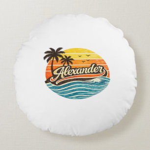 Alexander Retro Solnedgång Namn Design Rund Kudde