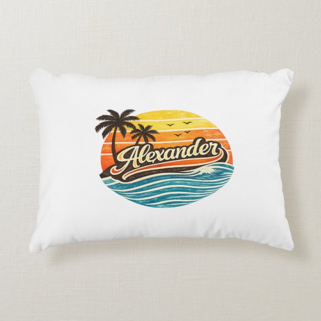 Alexander Retro Sunset Name Design Prydnadskudde (Framsidan)