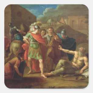 Alexander underbaren besöker Diogenes på Corinth Fyrkantigt Klistermärke