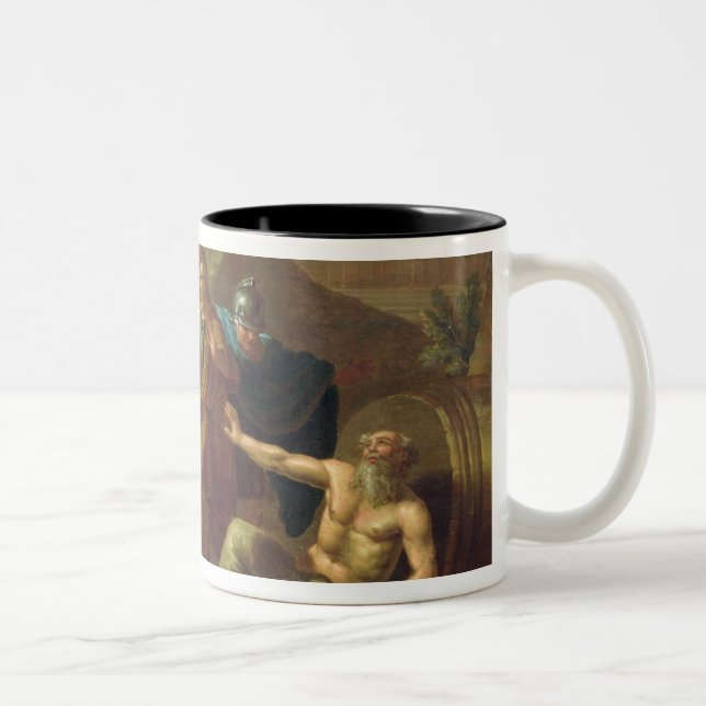 Alexander underbaren besöker Diogenes på Corinth Två-Tonad Mugg (Höger)