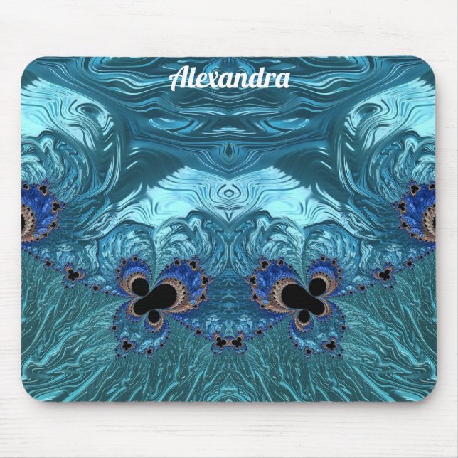 ALEXANDRA ~ Blå Aqua och Svart Design Musmattor (Framsidan)