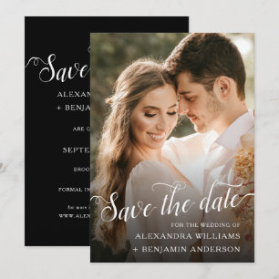 Alexandra Elegant Black White Script Photo Spara Datumet