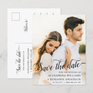Alexandra Elegant Svart Script Foto Spara datumet Meddelande Vykort