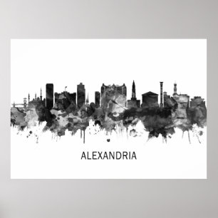 Alexandria Egypten Skyline BW Poster