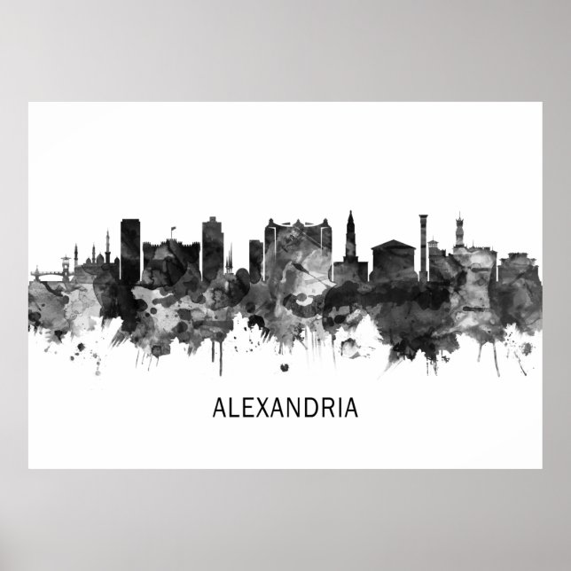 Alexandria Egypten Skyline BW Poster (Framsidan)