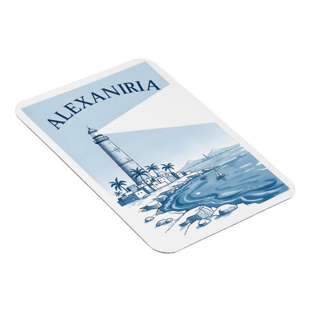 Alexandria Lighthouse Coastal Scene Travel Magnet (Högersidan)
