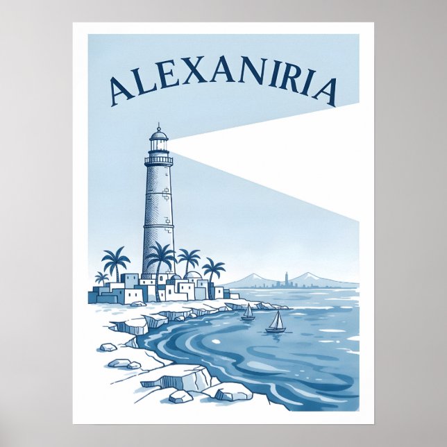 Alexandria Lighthouse Coastal Scene Travel Poster (Framsidan)