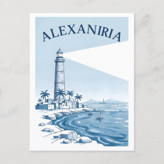 Alexandria Lighthouse Coastal Scene Travel Vykort