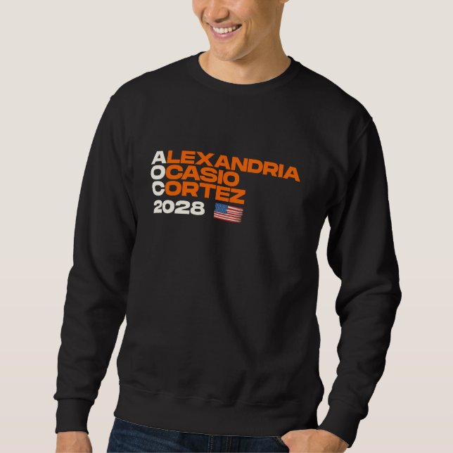 Alexandria Ocasio-Cortez 2028 American Flagga Lång Ärmad Tröja (Framsida)
