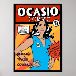 Alexandria Ocasio Cortez Tecknad Skriv ut Poster