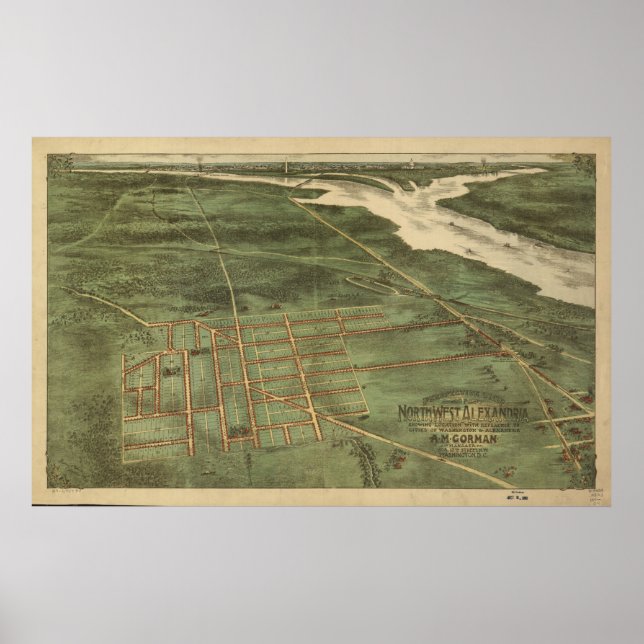 Alexandria VA Bird's Öga View Panoramic Karta Poster (Framsidan)