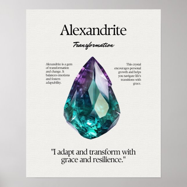 Alexandrite Gem Crystal Meaning Card Poster (Framsidan)