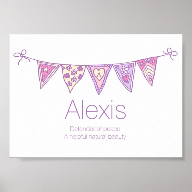 Alexis namn betyder lila rosa dragen bunt poster (Framsidan)
