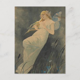 Alf med irisblommor av Alphonse Mucha Vykort