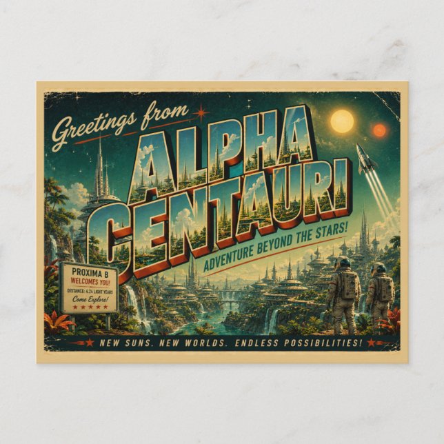 Alfa Centauri Retro Sci-Fi Postkort  Vykort (Framsida)