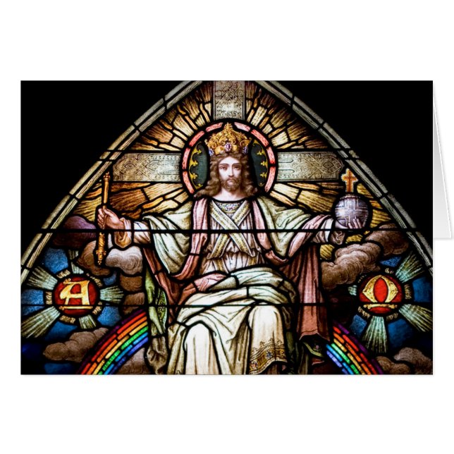 Alfa- och omegasfärgat glascertifikat hälsningskort (Framsidan Horizontal)