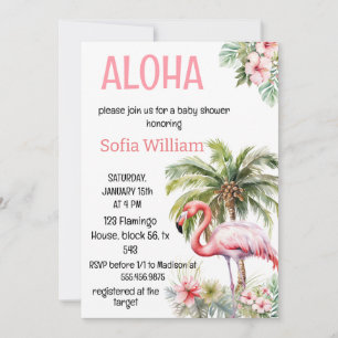 Alfa tropiskt rosa flamingo babydusch inbjudningar