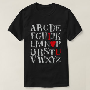 Alfabet ABC Hjärtas Kärlek Alla Hjärtans Dag Lärar T Shirt
