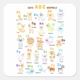 Alfabet Animal ABC Cute animals Fyrkantigt Klistermärke
