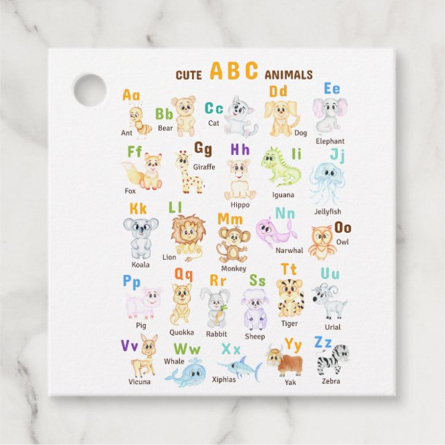Alfabet Animal ABC Cute animals Gåvor Etiketter (Framsida)