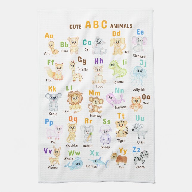 Alfabet Animal ABC Cute animals Kökshandduk (Vertikal)