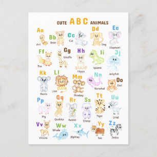 Alfabet Animal ABC Cute animals Meddelande Vykort