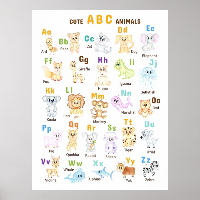 Alfabet Animal ABC Cute animals Poster (Framsidan)