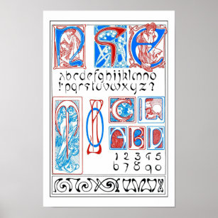 Alfabet Art nouveau Stil, Mucha Poster