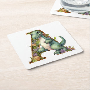 Alfabet Äventyr: Brev A med Iguanodon Underlägg Papper Kvadrat