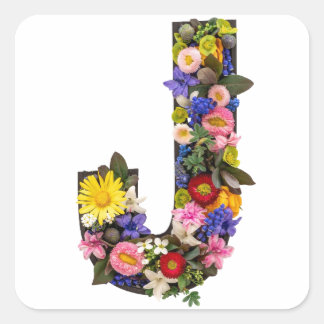 Alfabet bokstäver blommor fyrkantigt klistermärke