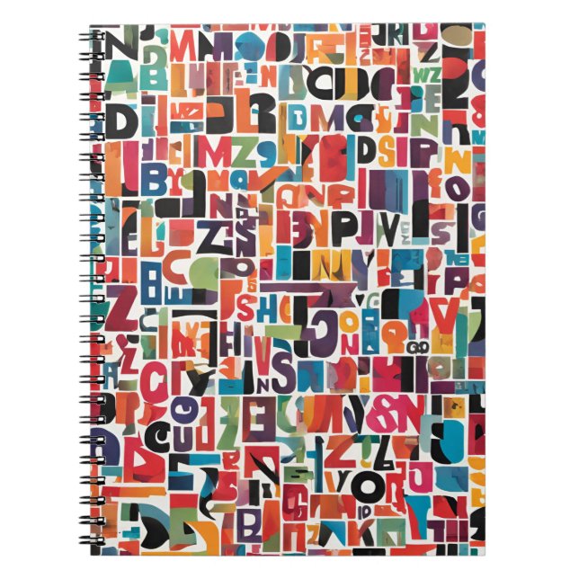 Alfabet Collage Notebook - Vibrant och lekande Anteckningsbok (Framsidan)