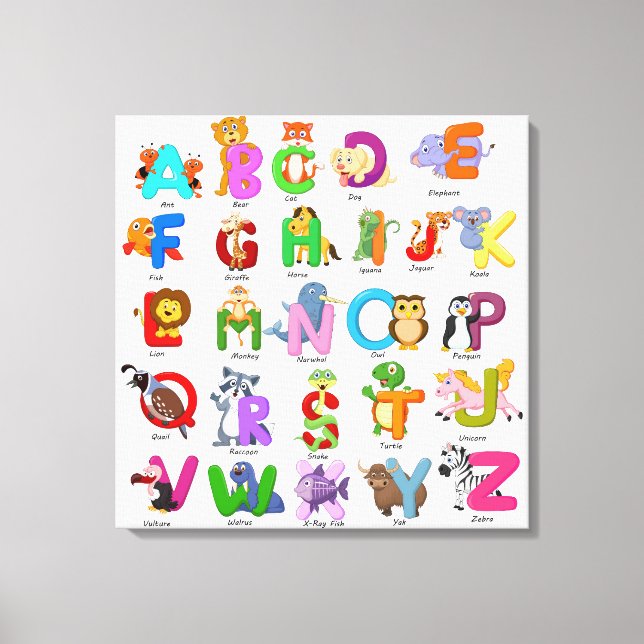 Alfabet Djur Clipart Barn Lärande Canvastryck (Framsida)