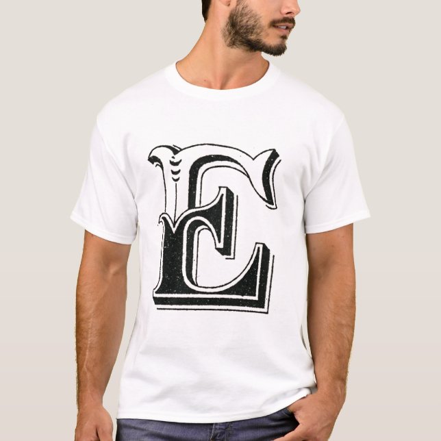 alfabet e, brev e, monogram e, brev e t shirt (Framsida)